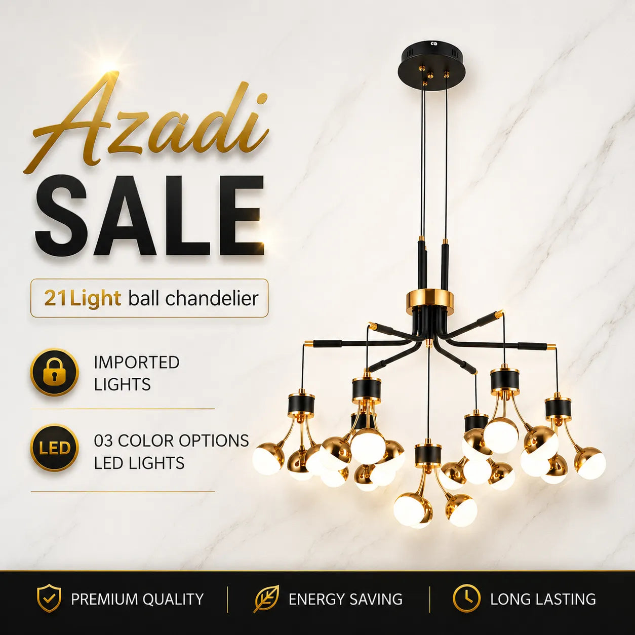 Modern Black 21-Light LED Chandelier