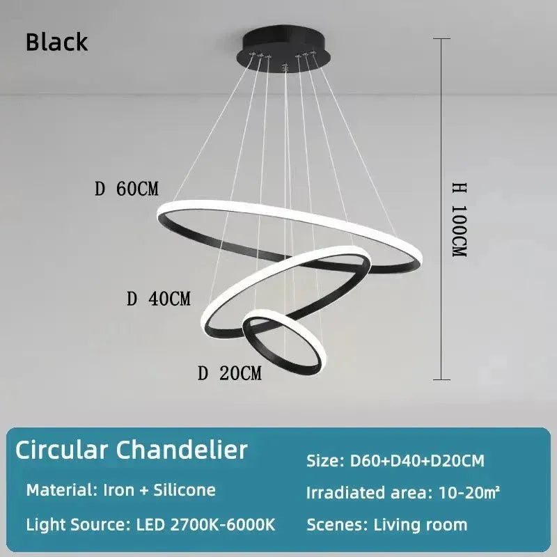 Modern Circular 3 - Ring LED Chandelier - Home Lights