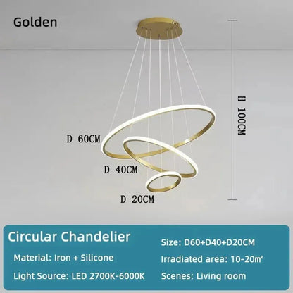 Modern Circular 3 - Ring LED Chandelier - Home Lights